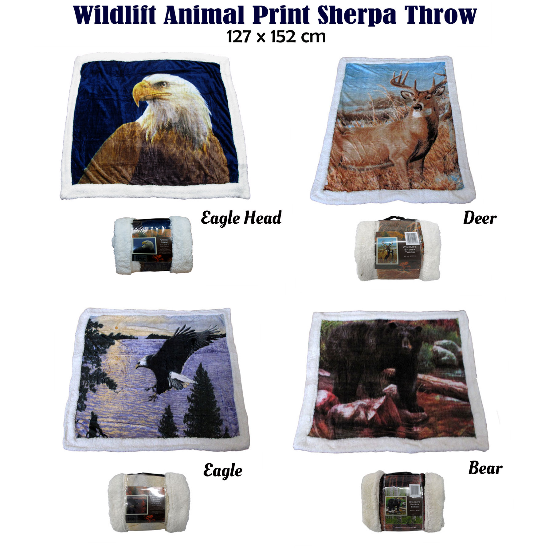 Wildlife Animal Safari Ultra Soft Sherpa Bed Throw Rug Blanket 127 x 152cm